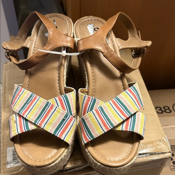 SO Multicolor Striped Sandals with Tan Straps - Picture 1 of 3